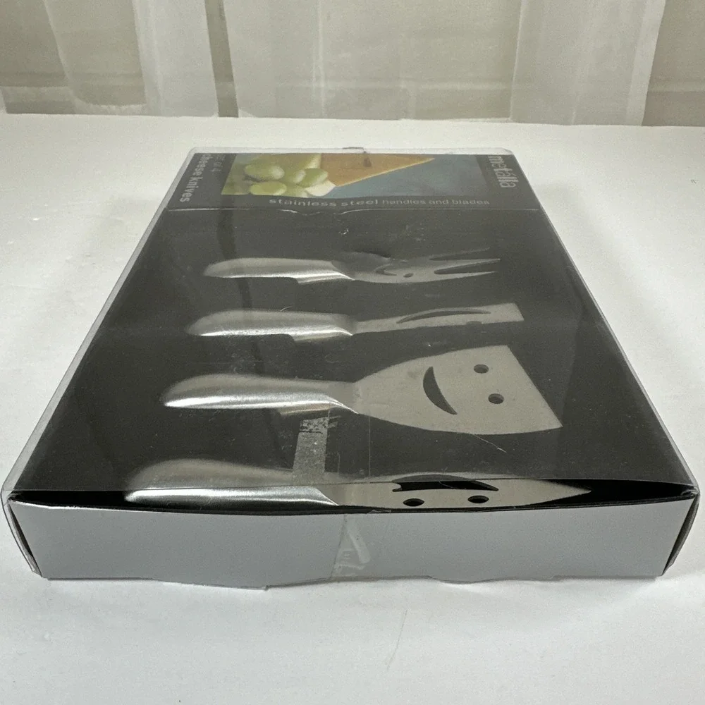 Metalla Stainless Steel Smiley Face Cheese Knives 2013 Box Opened Not Used